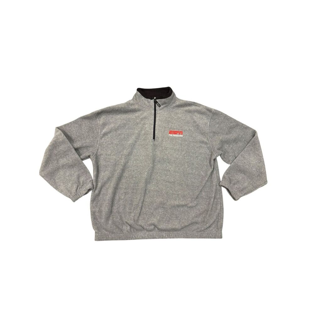 ESPN Magazine Vintage Y2K 1/4 Zip Fleece Gray Pullover Sweater Men's XL